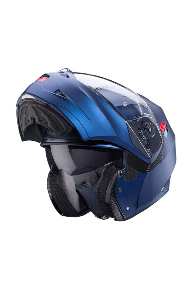 Duke X Matt Blue Motosiklet Kaskı Çeneden Açılır (YENİ MODEL) Mavi - L