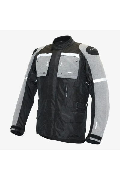 Motosiklet Montu Uzun Siyah-Gri Discovery Mont 4 Mevsim Uzun Motorcu Montu L