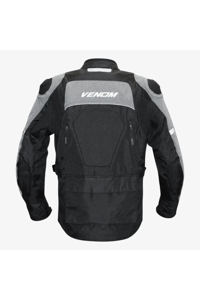 Motosiklet Montu Uzun Siyah-Gri Discovery Mont 4 Mevsim Uzun Motorcu Montu L