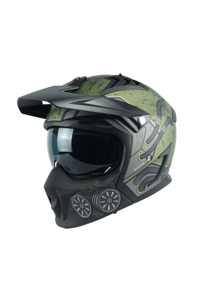 HUNTER SV TOXIC C6 MATT GREEN MOTOSİKLET KASKI S - MATT GREEN