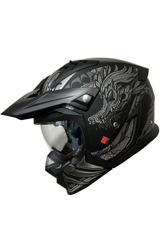 HUNTER SV ONI B2 MATT GRAY ÇİFT VİZÖRLÜ ÇENE ÇIKABİLEN MODEL Siyah - M