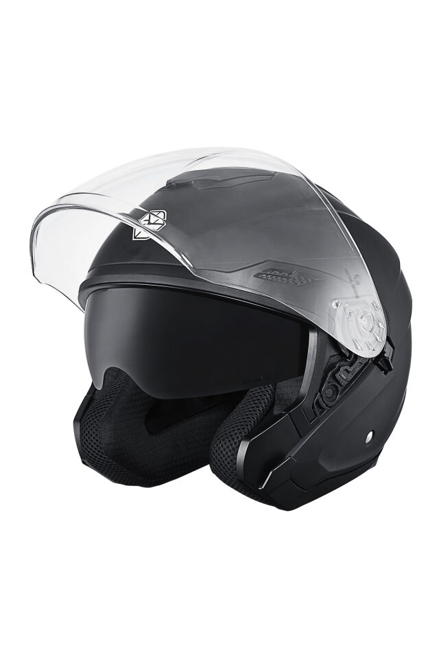 OF-669 MAT SİYAH YARIM KASK (GÜNEŞ VİZÖRLÜ) M