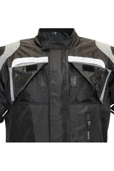 Motosiklet Montu Uzun Siyah-Gri Discovery Mont 4 Mevsim Uzun Motorcu Montu 2XL