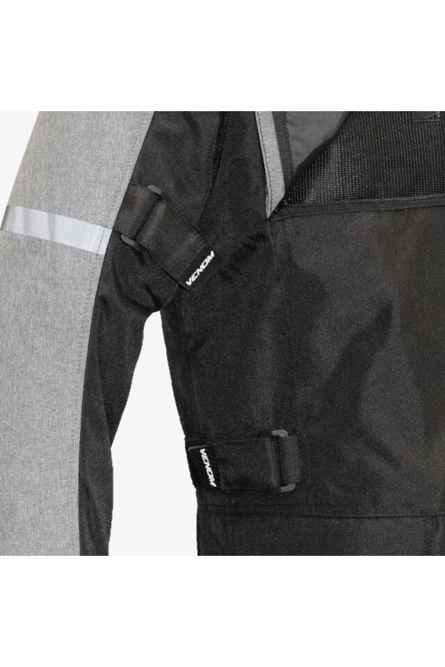 Motosiklet Montu Uzun Siyah-Gri Discovery Mont 4 Mevsim Uzun Motorcu Montu 2XL