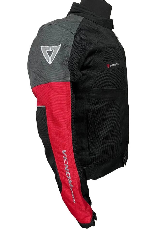 VENOM Dynamic 4 Mevsim Siyah Gri Kırmızı Motosiklet Montu L