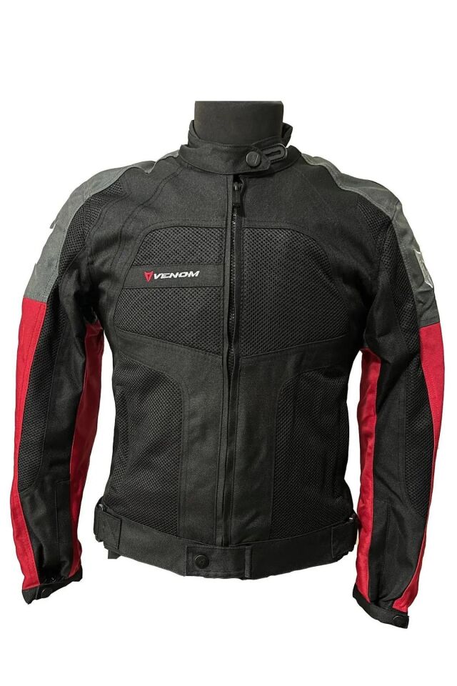 VENOM Dynamic 4 Mevsim Siyah Gri Kırmızı Motosiklet Montu L