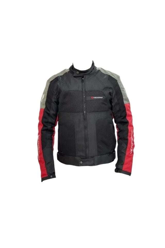 VENOM Siyah Gri Kırmızı Dynamic Dört Mevsim Motosiklet Montu