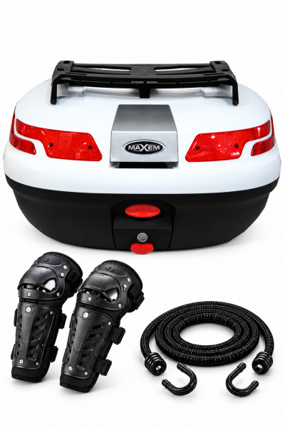 Maxem Sl45 Motosiklet Arka Çanta Bagajlı Beyaz DİZLİK VE BAGAJ LASTİĞİ HEDİYE!