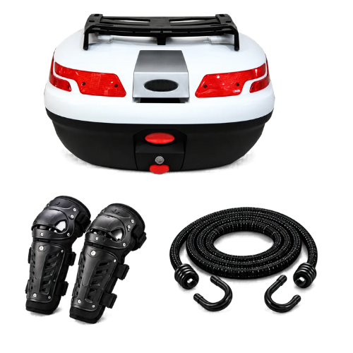 Maxem Sl45 Motosiklet Arka Çanta Bagajlı Beyaz DİZLİK VE BAGAJ LASTİĞİ HEDİYE!