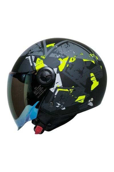 FX-101 Neon Camo Yarım Kask - ABS Gövde - CE Onaylı Motosiklet Kaskı XL