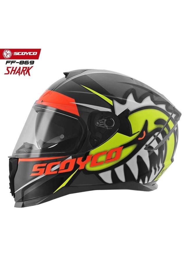 FF-869 Shark Full Face(Kapalı) - Güneş Vizörlü (Gözlüklü) Motorsiklet Kaskı (Dot-CE Sertifikalı)