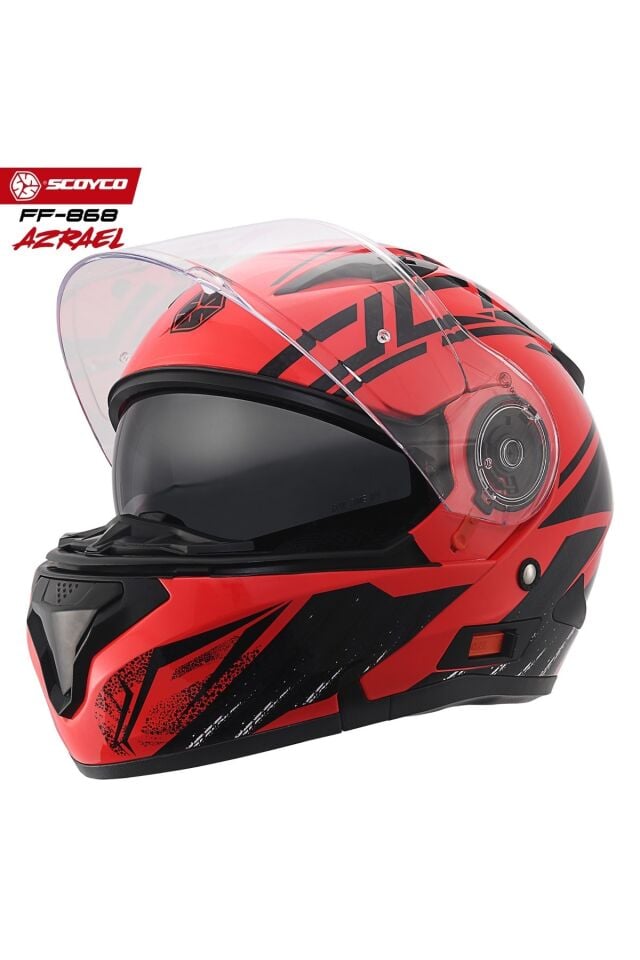 FF-868 Azrael Çene Açılır - Güneş Vizörlü ( Gözlüklü ) Motorsiklet Kaskı ( Dot-CE Sertifikalı )