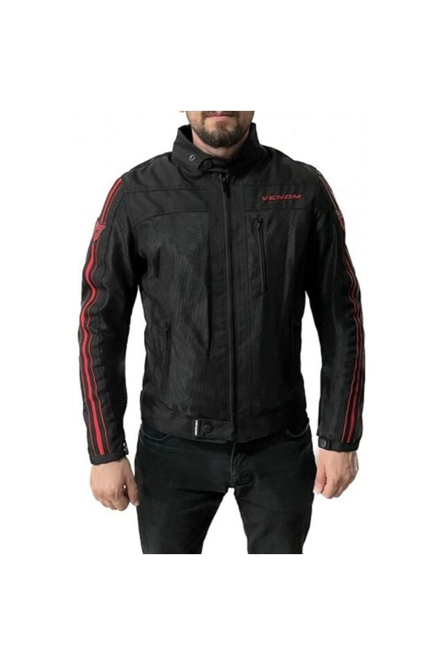 VENOM CEKET COMPASS RACING MOTOSİKLET MONTU SİYAH KIRMIZI