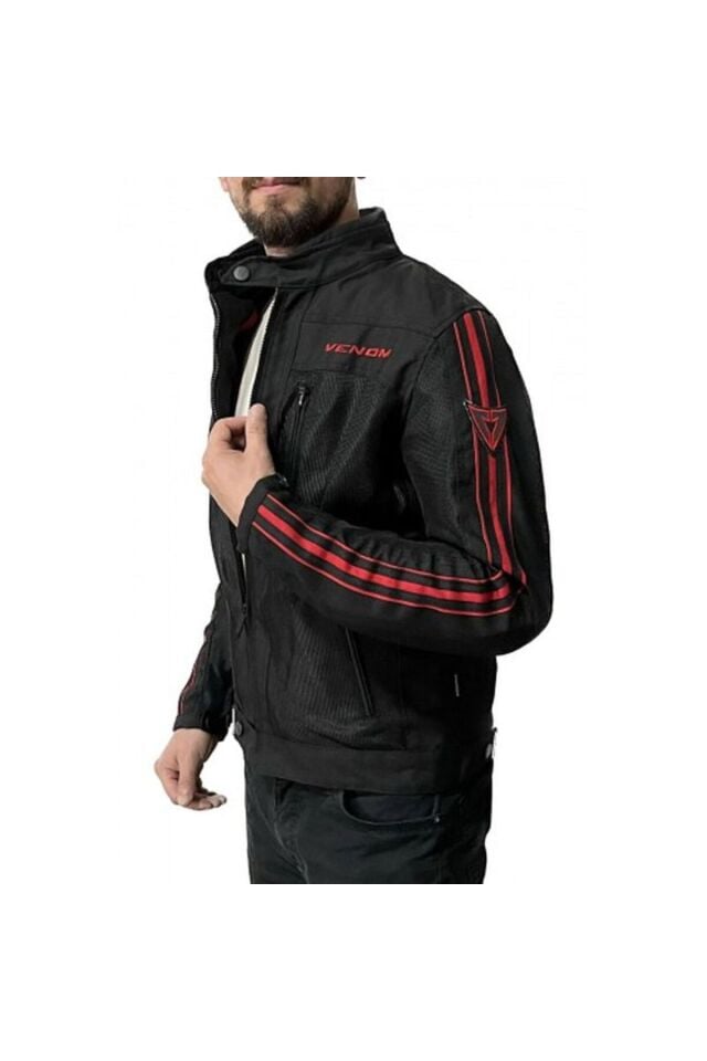 VENOM CEKET COMPASS RACING MOTOSİKLET MONTU SİYAH KIRMIZI M
