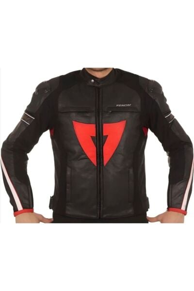 VENOM D1 Motosiklet Montu Deri 4 Mevsim Leather Racing Mont Siyah-Kırmızı