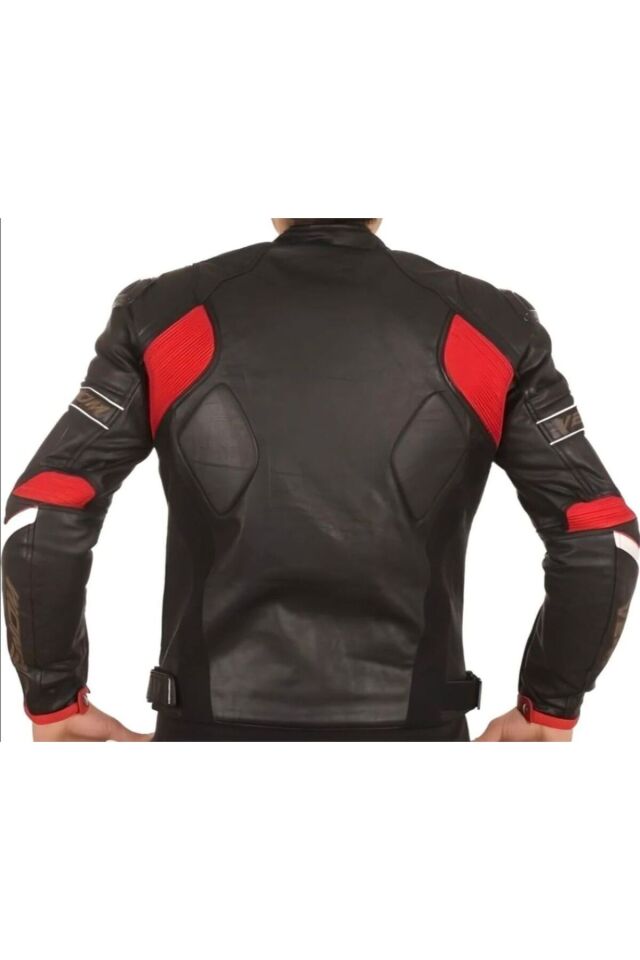 VENOM D1 Motosiklet Montu Deri 4 Mevsim Leather Racing Mont Siyah-Kırmızı L