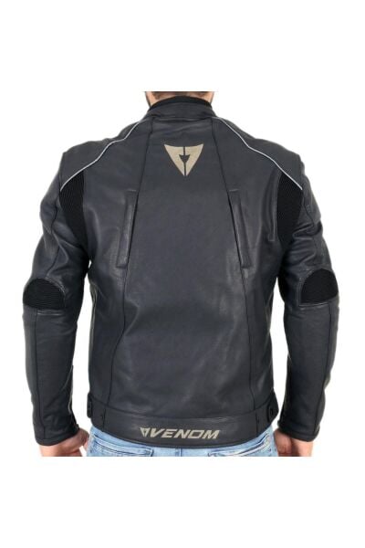 VENOM D2 Motosiklet Montu Deri 4 Mevsim Leather Racing Mont Siyah