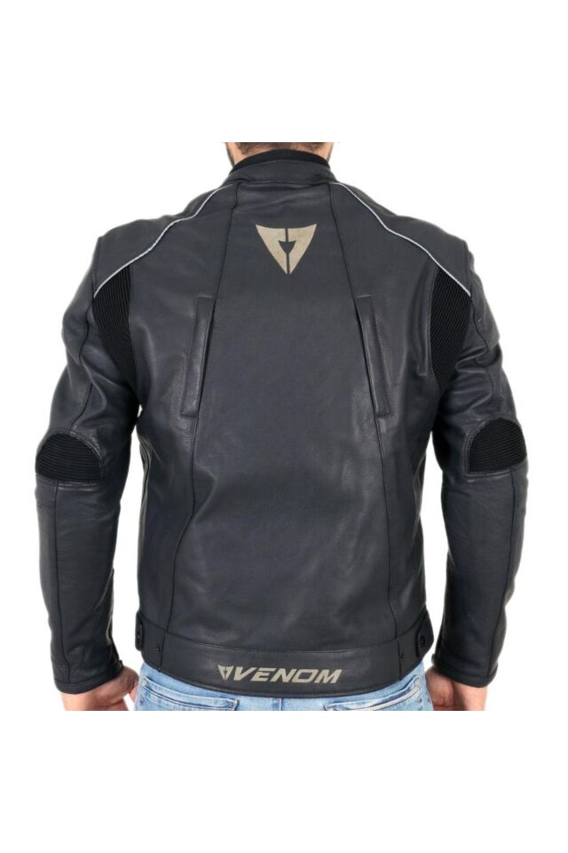 VENOM D2 Motosiklet Montu Deri 4 Mevsim Leather Racing Mont Siyah 2XL