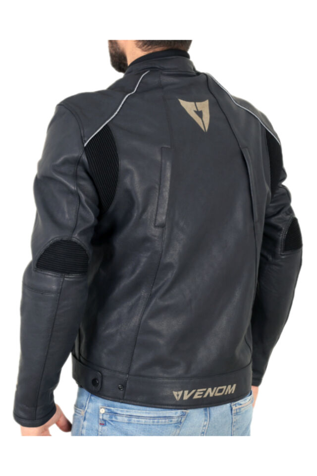 VENOM D2 Motosiklet Montu Deri 4 Mevsim Leather Racing Mont Siyah 2XL