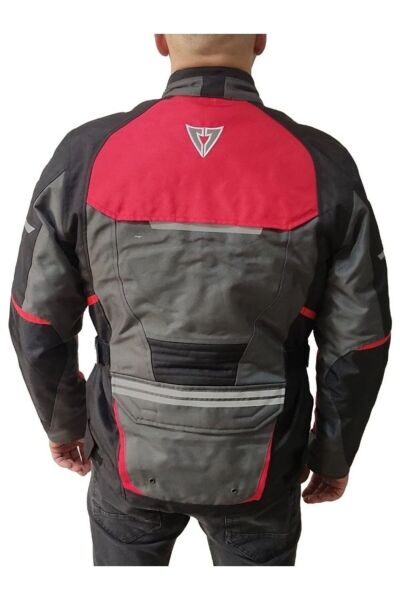 VENOM Kopenhag Motosiklet Montu Gri-Kırmızı Full Koruma Motorcu Montu 5XL