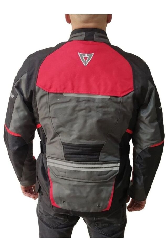 VENOM Kopenhag Motosiklet Montu Gri-Kırmızı Full Koruma Motorcu Montu M