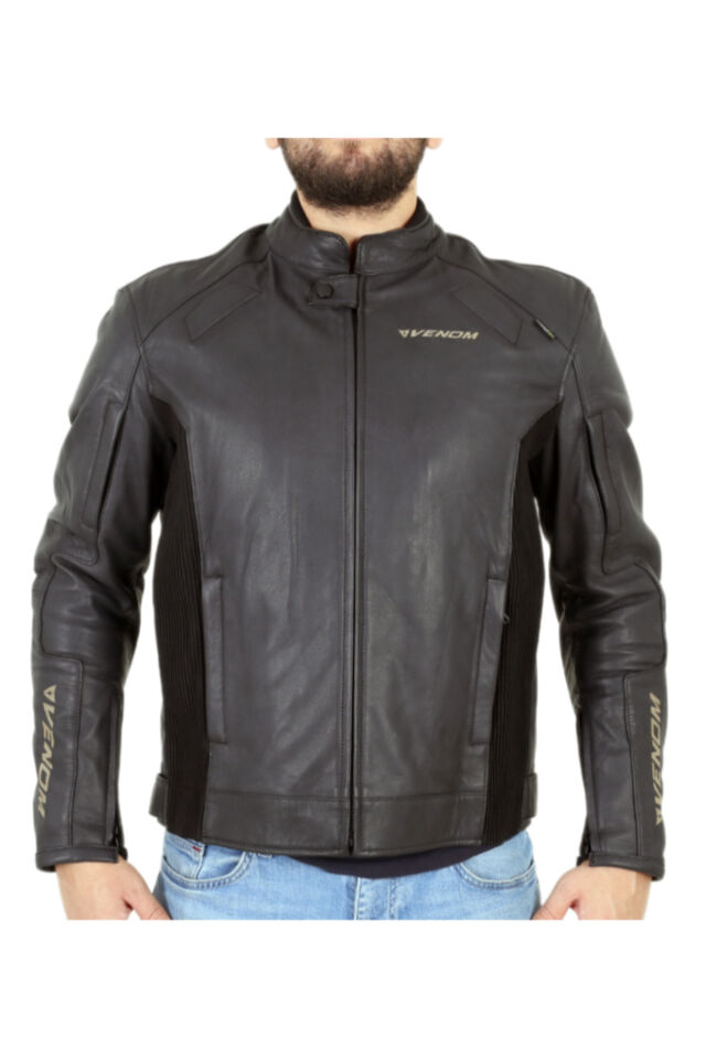 VENOM Motosiklet Montu Deri 3 Mevsim Leather Racing Mont Black