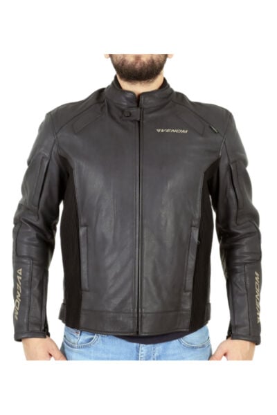 VENOM Motosiklet Montu Deri 3 Mevsim Leather Racing Mont Black