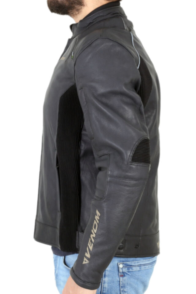 VENOM Motosiklet Montu Deri 3 Mevsim Leather Racing Mont Black M