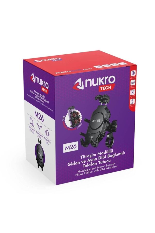 M26 TİTREŞİM MODULLÜ UNIVERSAL MOTOSİKLET TELEFON TUTUCU (AYNA VE GİDON BAĞLANTILI)