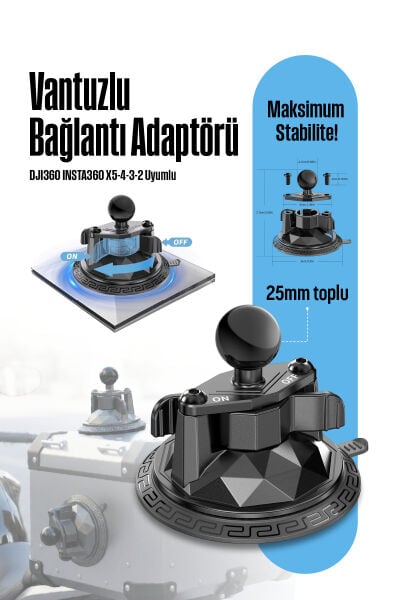 DJI360 INSTA360 X5-4-3-2 uyumlu Araç Vantuzlu Bağlantı Adaptörü (25mm Toplu)
