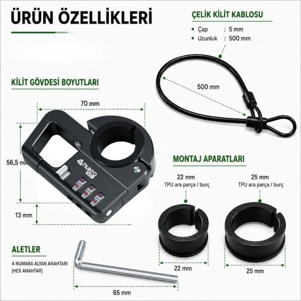 Nukrotech CBK-4 Şifreli Motosiklet Kask Kilidi
