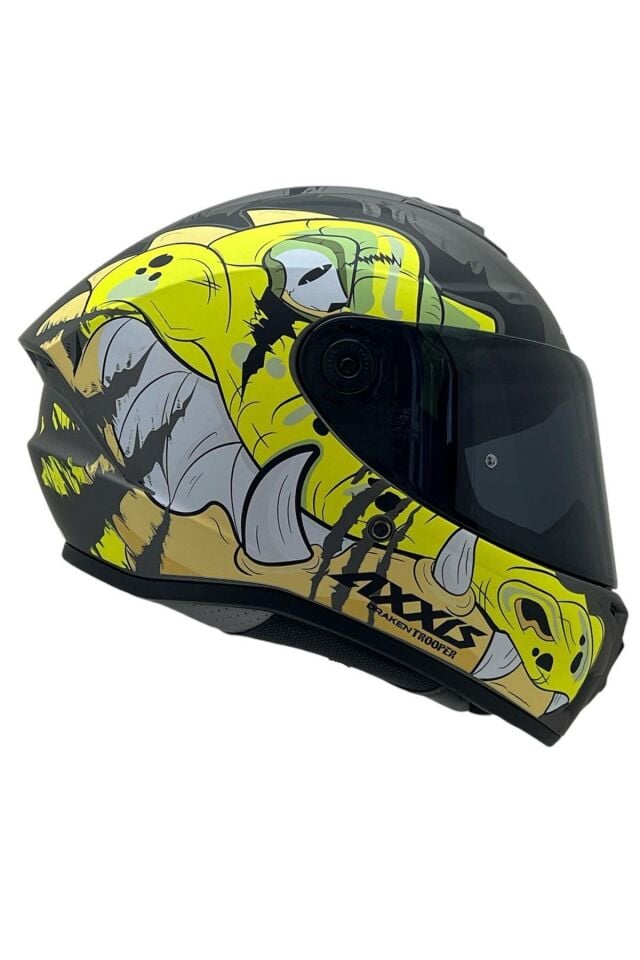 DRAKEN S TROOPER D3 MAT FLUOR YELLOW DESENLİ MOTOSİKLET KASKI ÇİFT VİZÖRLÜ
