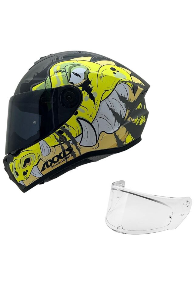 DRAKEN S TROOPER D3 MAT FLUOR YELLOW DESENLİ MOTOSİKLET KASKI ÇİFT VİZÖRLÜ TROOPER MAT FLUOER YELLOW - 2XL