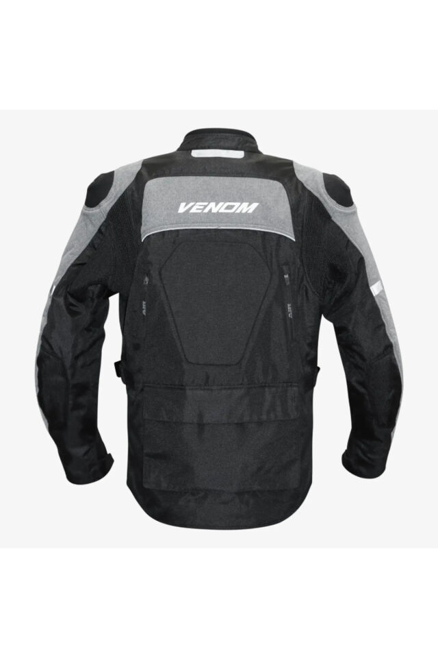 Motosiklet Montu Uzun Siyah-Gri Discovery Mont 4 Mevsim Uzun Motorcu Montu