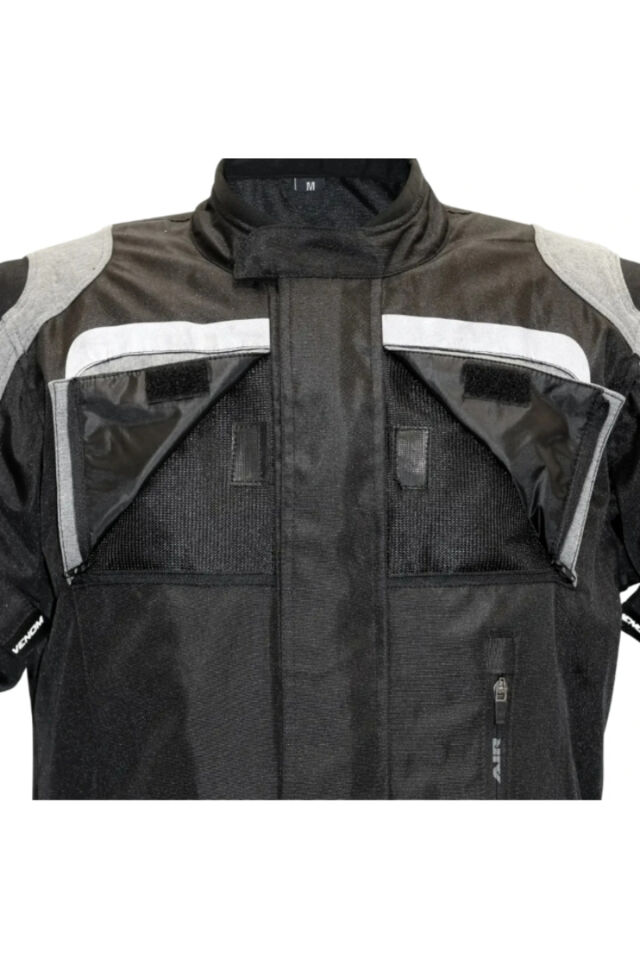 Motosiklet Montu Uzun Siyah-Gri Discovery Mont 4 Mevsim Uzun Motorcu Montu M