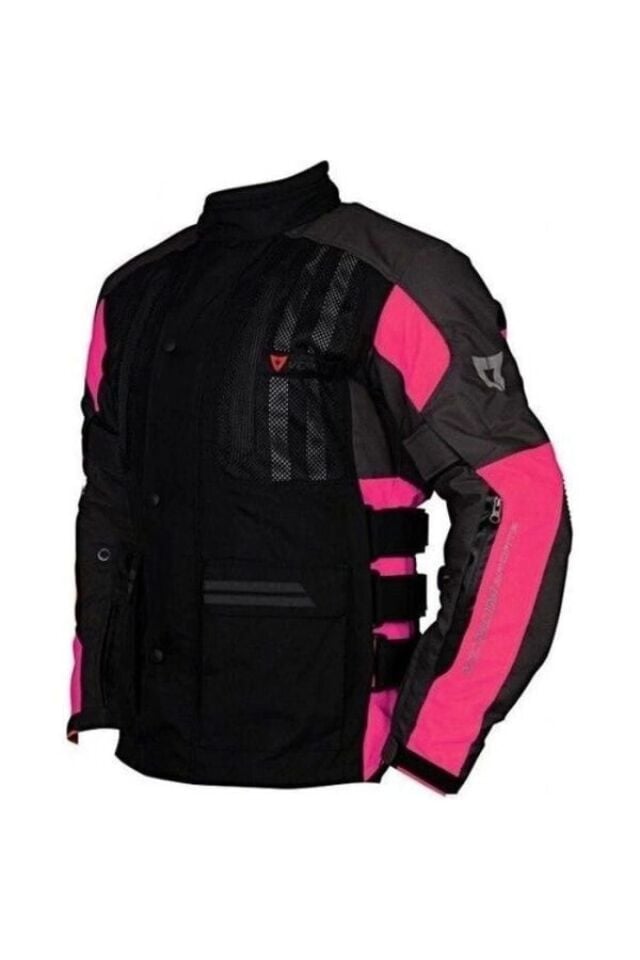 Tourex Gri Siyah Pembe Su Geçirmez Kadın Motosiklet Montu(KALIPLAR DARDIR)